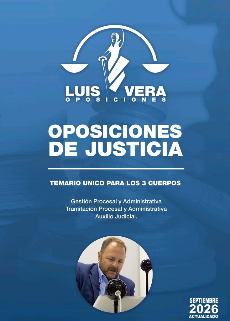 Portada del temario de Justicia de Luis Vera Oposiciones, edición actualizada de septiembre de 2026